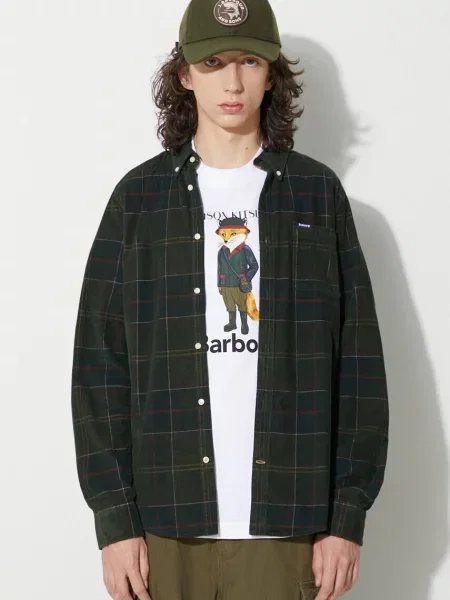 Barbour cămașă din velur Blair Tailored Shirt verde cu guler button-down slim