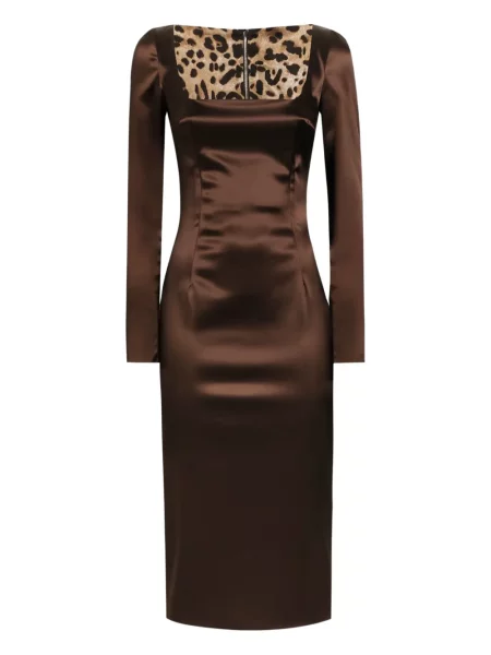 Rochie midi Dolce & Gabbana din satin până la genunchi de costum maro