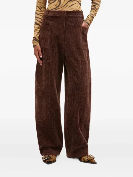 Pantaloni Ganni de catifea cord maro
