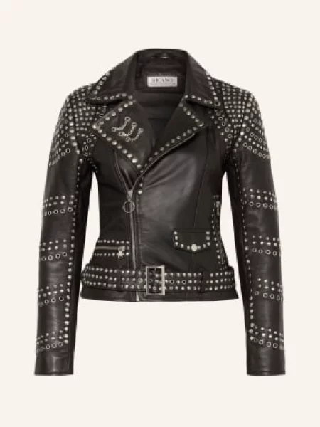 Ricano Skórzana Kurtka Z Nitami schwarz czarna