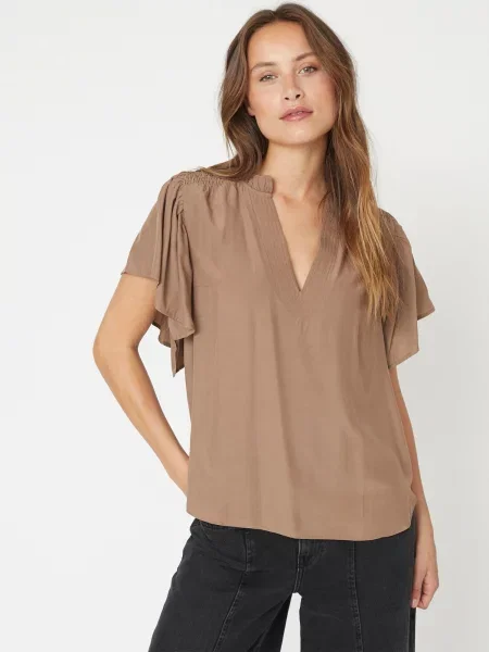 Co'couture Bluză ToraCC Frill V' maro
