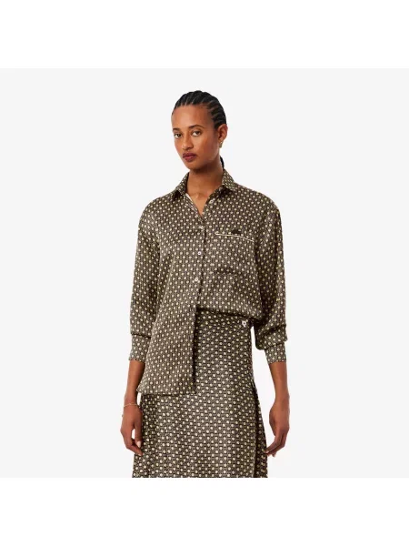 Lacoste Koszula Ze Wzorem Oversize brązowa