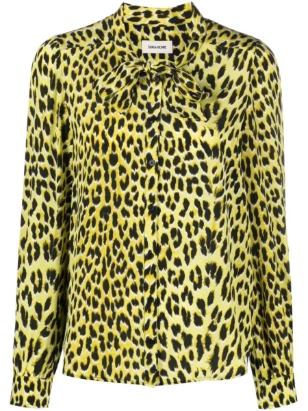 Cămașă Zadig&voltaire de mătase cu imagine cu model leopard galben