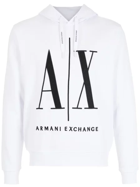 Mikina s kapucí Armani Exchange s výšivkou bílá