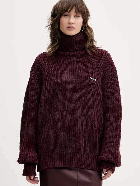 Rotate pulover din amestec de lână călduros cu guler bordo