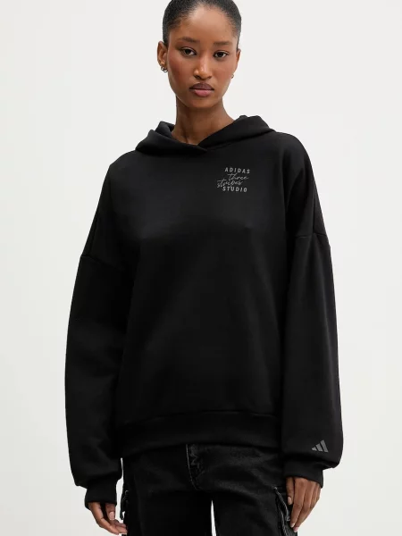 Adidas bluza z kapturem z nadrukiem czarny