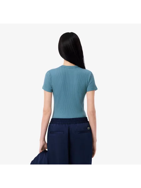 Lacoste T-Shirt Z Okrągłym Dekoltem Slim Fit niebieski
