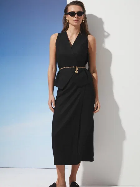 Спідниця міді Seventeen льон/віскоза чорний