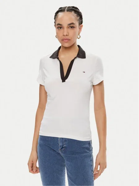 Tommy Jeans Tricou polo Contrast Alb negru