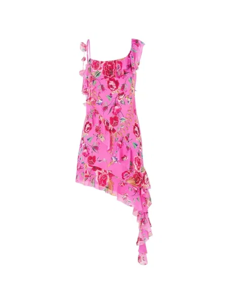 Rochie mini Camilla cu volane asimetrică roz