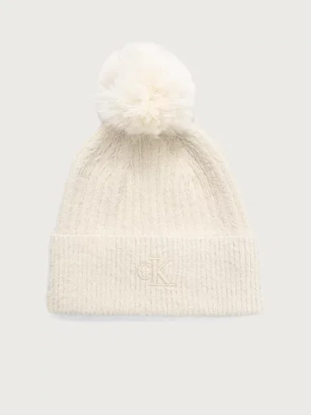 Calvin Klein căciulă cu pompon pentru femei din vâscoză bej