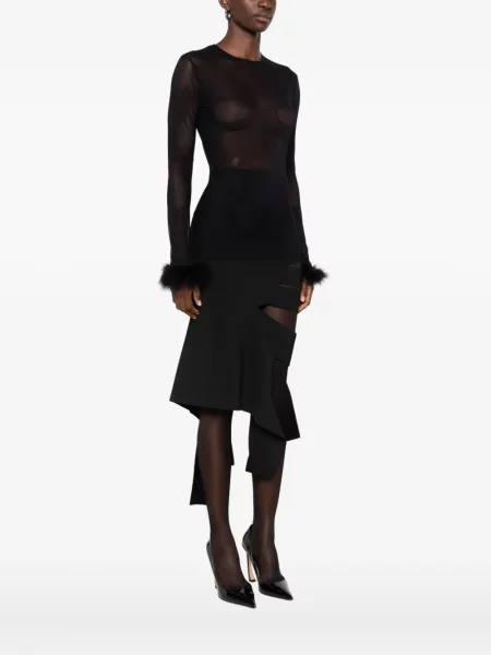Top Mugler cu pene plasă negru