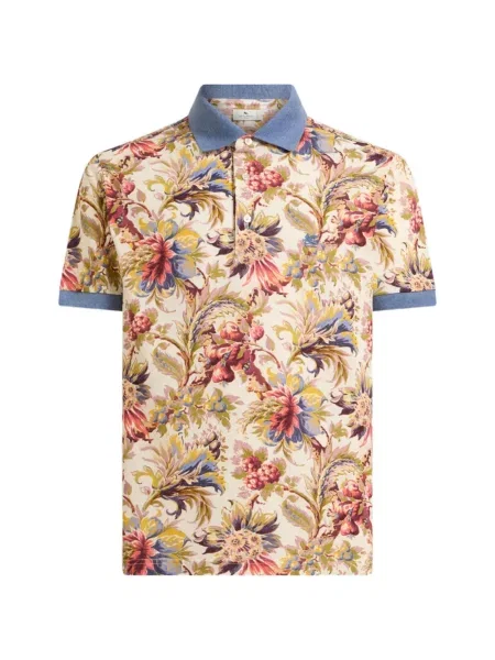 Tricou polo Etro cu model floral cu imagine albastru