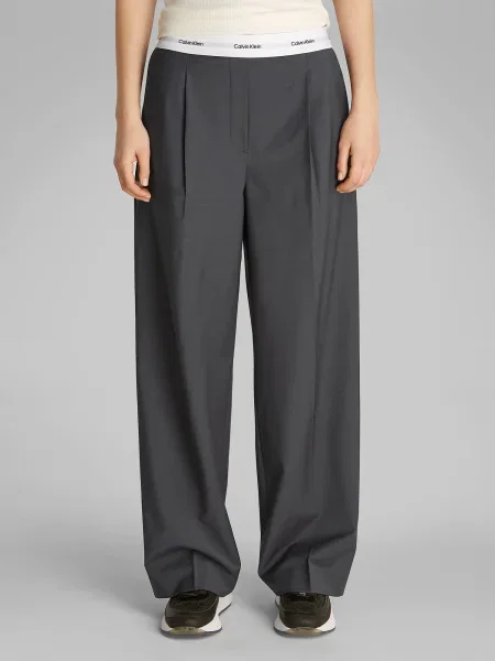 Calvin Klein gyapjú nadrág női magas derekú egyenes szürke