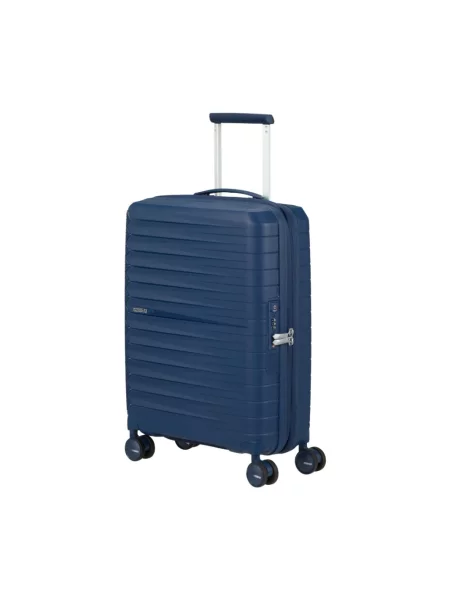 Lniana walizka American Tourister niebieska