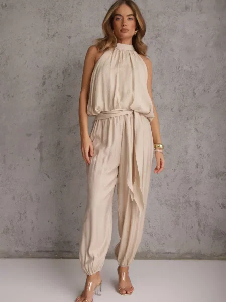 Top M&d Fashion bez rękawów wiązany beżowy