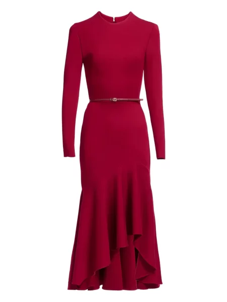 Rochie midi Elie Saab cu volane până la genunchi de costum roșu