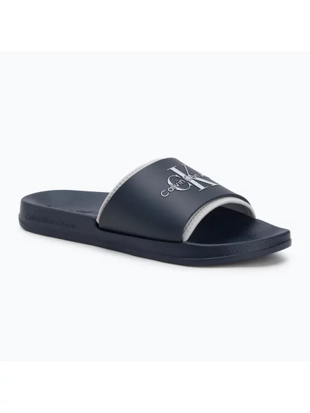Klapki Calvin Klein Slide Rubber Neoprene Monologo navy/oyster mushroom niebieskie