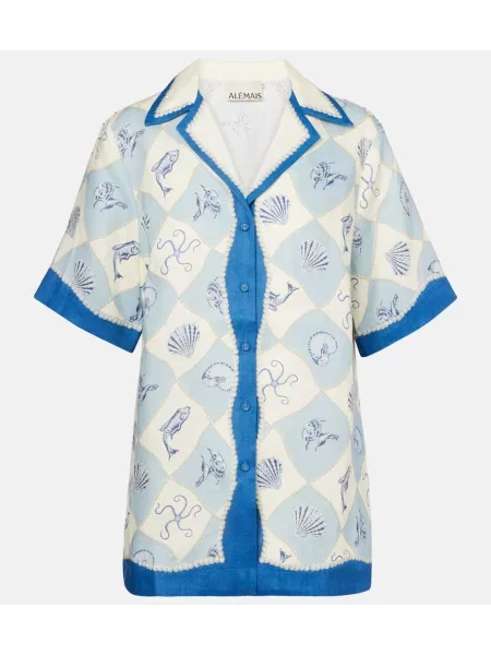 Cămașă Alemais de in cu imagine albastru
