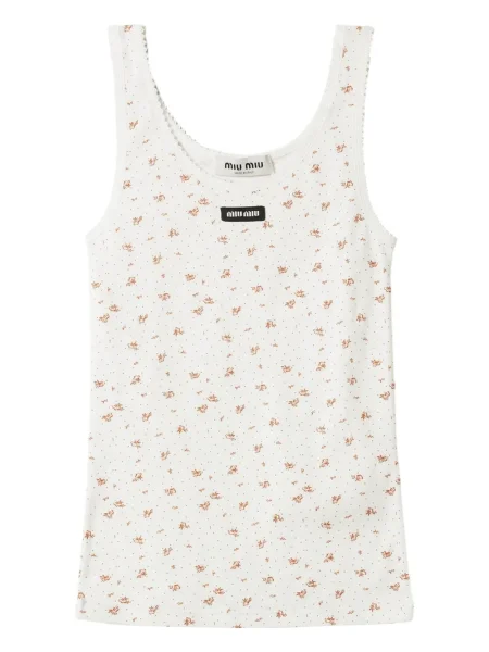 Top Miu Miu cu model floral alb