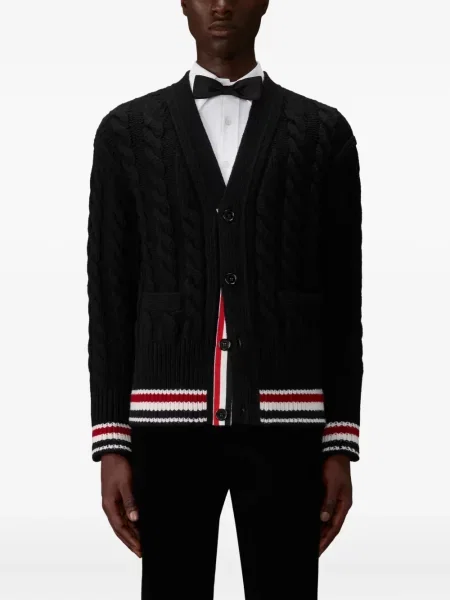 Pruhovaný kardigan Thom Browne s výstřihem do v černý