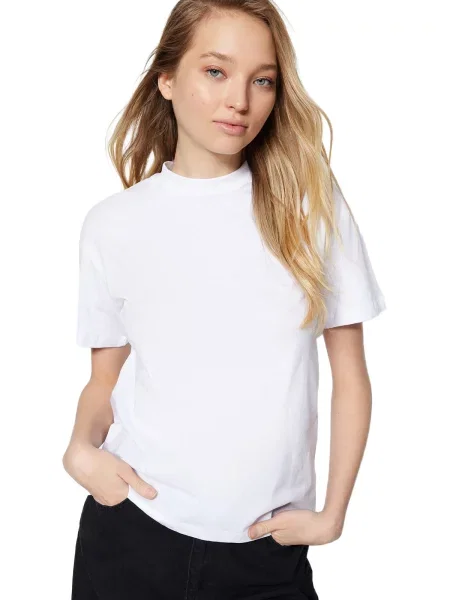 Gulerat tricou Trendyol tricotate alb