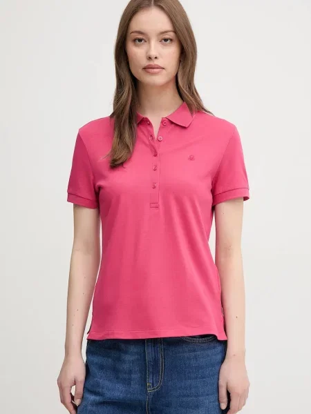 Тениска с яка United Colors of Benetton дамска розово
