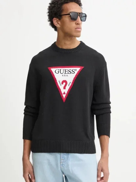 Bombažen pulover Guess Jeans črna