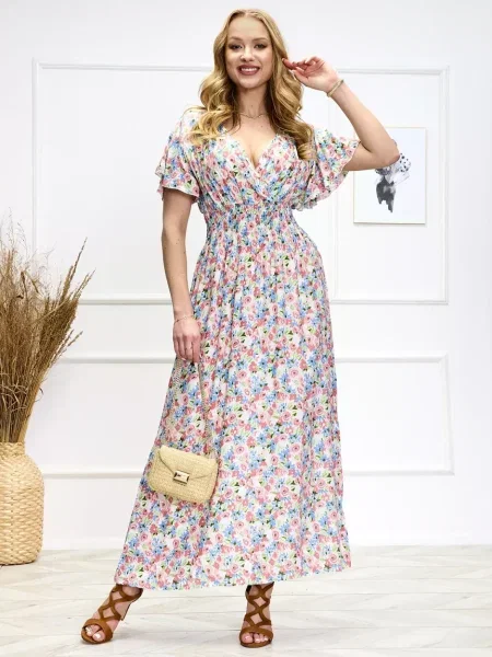 Rochie midi Resti cu model floral până la genunchi de costum alb