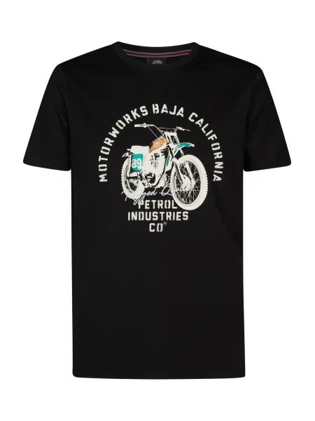 Petrol Industries Tričko Classic tyrkysová / hnědá / černá bílá