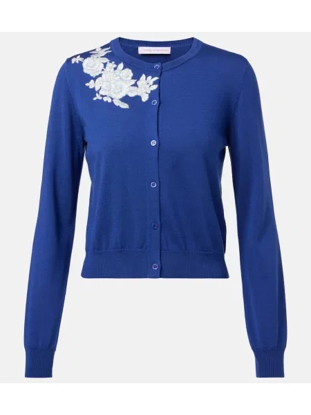Cardigan Carolina Herrera de mătase albastru
