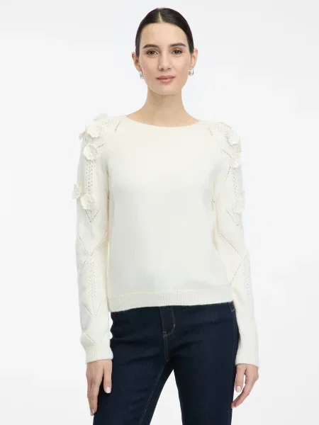 Pulover Orsay cu model floral alb