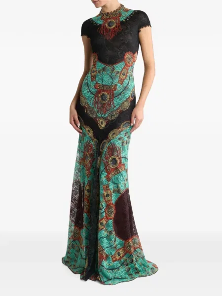 Lung rochie Etro cu imagine din jerseu verde