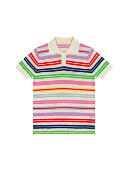 Koszulka polo Majestic Filatures z kaszmiru w paski z paskiem