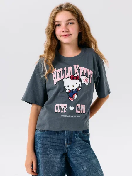 Sinsay tričko boxy střihu s potiskem Hello Kitty šedá