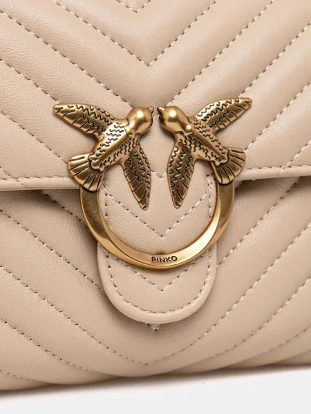 Pinko чанта crossbody дамска от кожа бежово