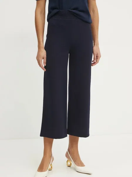 Luisa Spagnoli pantaloni de lână femei bleumarin lat high waist