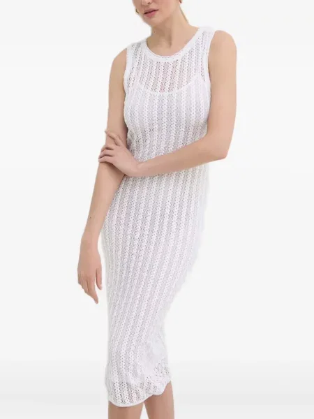 Sukienka midi Pinko bez rękawów ażurowa do kolan biała