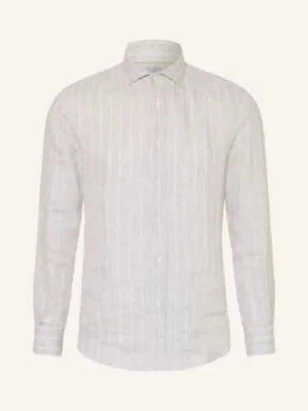 Brunello Cucinelli Lněná Košile Easy Fit šedá bílá