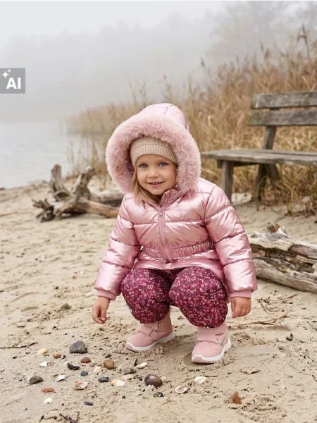 Sinsay Prošívaná puffer bunda s kapucí a kožešinou zlatá