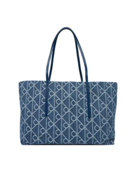 Rankinė Calvin Klein Emblem Aop Denim Tote W/ Pouch mėlyna