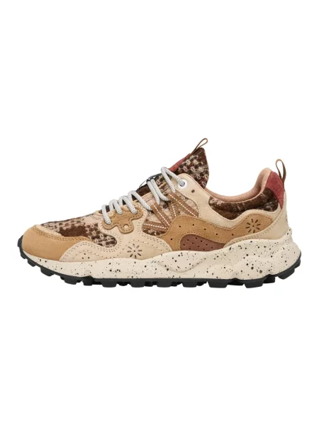 Sneakersy Flower Mountain w kwiatki skórzane brązowe