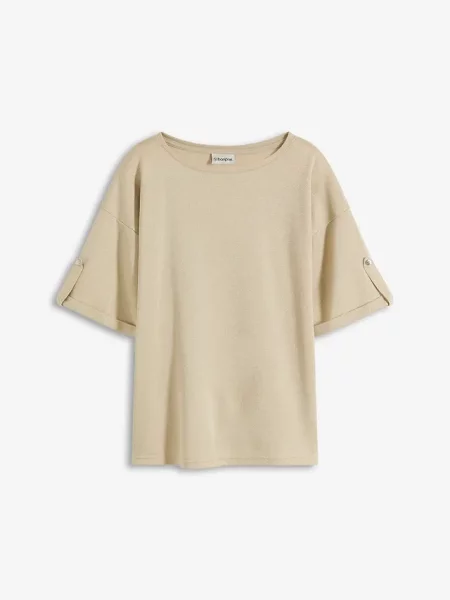 T-shirt z z połyskującym nadrukiem beżowa