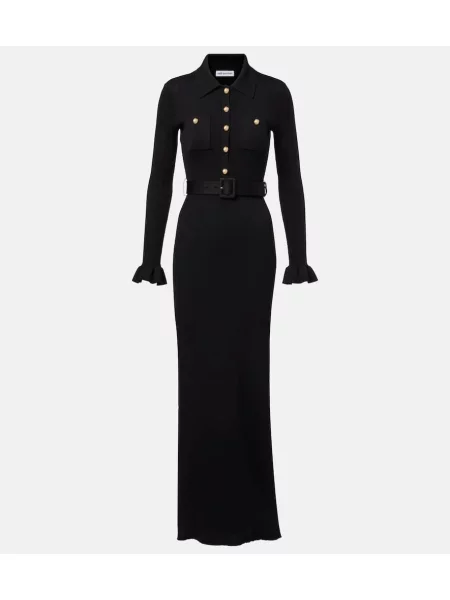 Rochie maxi Self-portrait tricotate cu crăpătură de costum negru