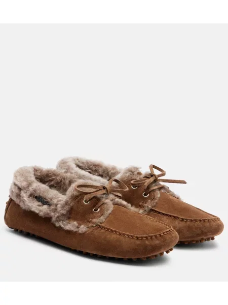 Pantofi loafer Brunello Cucinelli din piele de căprioară maro