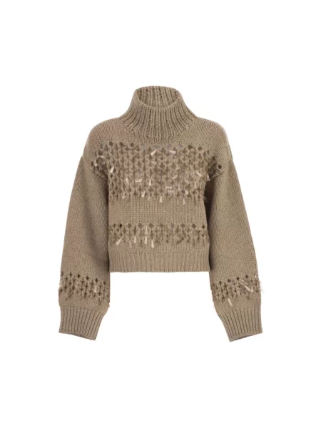 Sweter z golfem Brunello Cucinelli do golfa beżowy