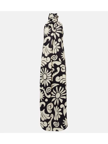 Rochie maxi Cala De La Cruz cu imagine cu gât halter alb