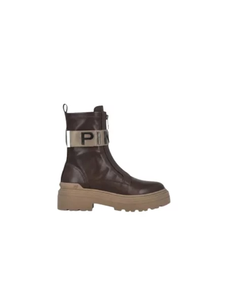 Buty do kostki Pinko skórzane brązowe
