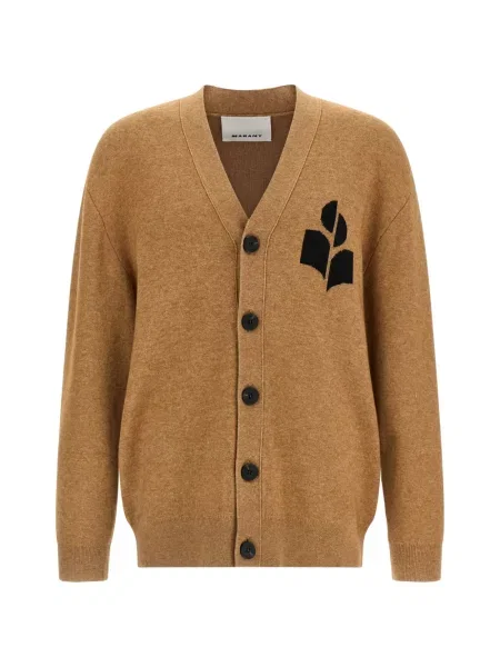 Cardigan Marant cu broderie cu decolteu în V maro