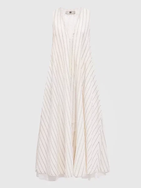 Сукня міді з шовком в смужку Marc Le Bihan бежева